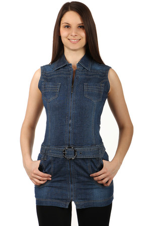 Dámské džínové šaty s páskem a zapínáním na zip. Šaty doplňuje pásek. Materiál: 95% bavlna, 5% elastan.
