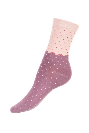 Dámské dvoubarevné ponožky s puntíky. Dovoz: Maďarsko Materiál: 90% bavlna, 5% polyamid, 5% elastan