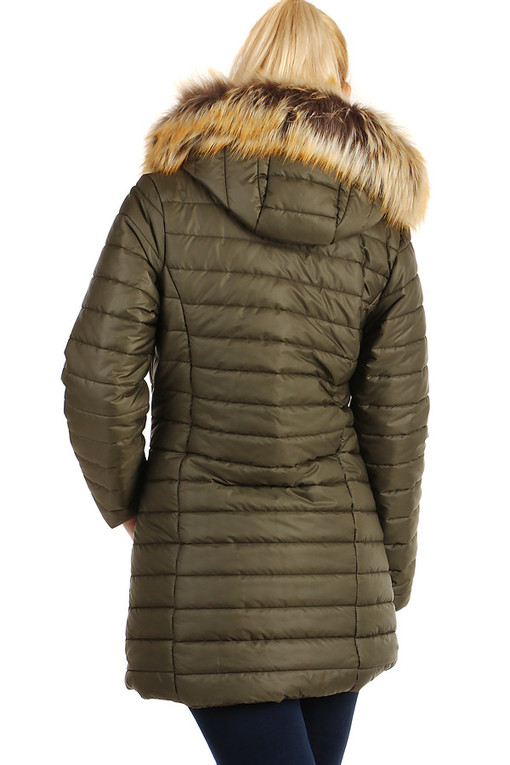 Zimní prošívaný dlouhý kabát s kožíškem