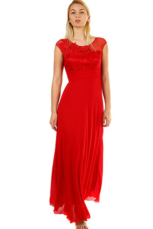 Společenské dámské šifonové šaty v maxi délce. Horní přední díl je ozdoben nádhernou vyšívanou aplikací