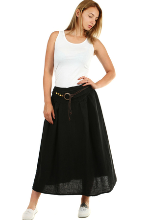 Dámská originální dlouhá sukně ze 100 % přírodního lnu. V pase jsou 3 ozdobné vodorovné sklady, na zadním díle