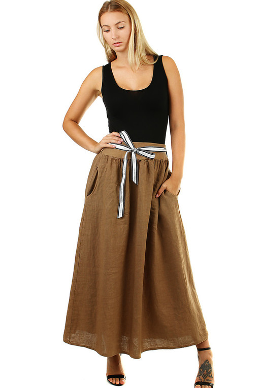 Lněná dámská maxi sukně s kapsami 
