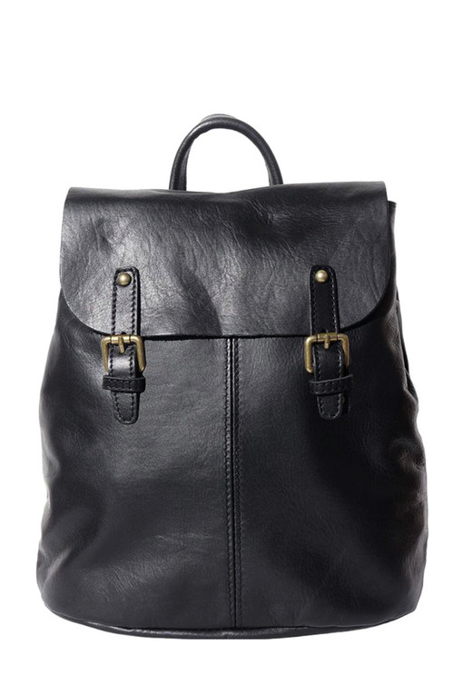 Jednobarevný kožený dámský batoh s přezkami