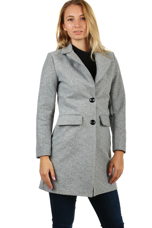 Jednobarevný dámský kabát s kapsami