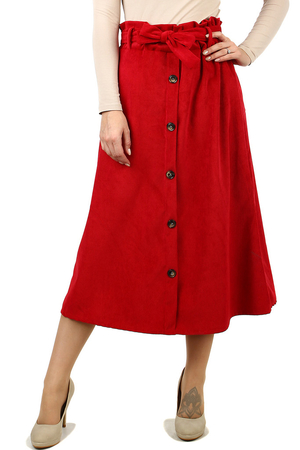 Dámská jednobarevná manšestrová sukně v módní midi délce, áčkového střihu. V pase vysokém 9 cm je guma, díky