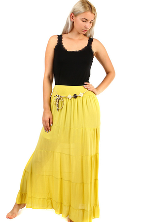 Dámská letní dlouhá sukně s korálkovým páskem v jednobarevném provedení z lehké vzdušné tkaniny. Sukně má