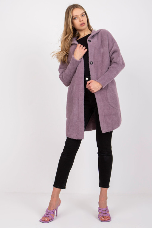 Jednobarevný kabát s kapucí s vlnou